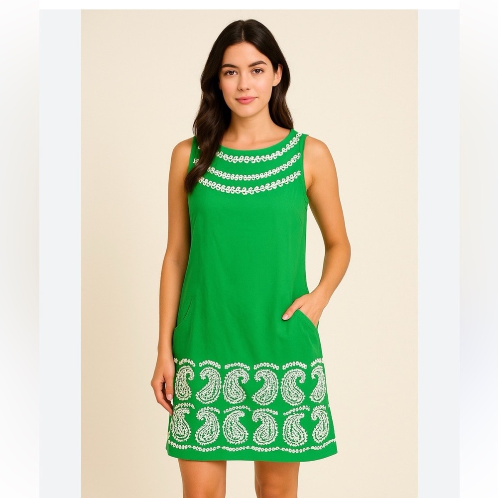 Lilly Pulitzer 100% Cotton Lined Embroidered Dress with Pockets Size 0